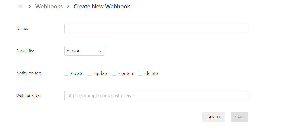 Create Webhook Options